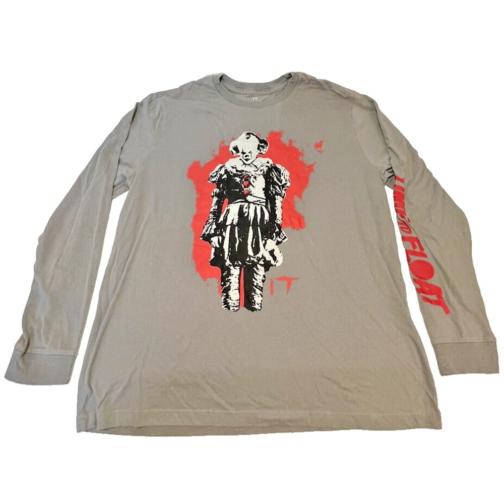 IT Pennywise Clown Chapter 2 "Time To Float" Graphic Grey Long Sleeve TShirt XL
